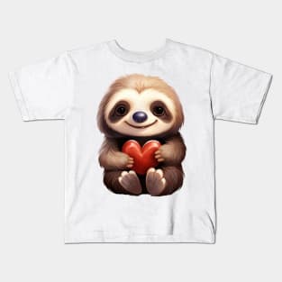 Valentine Sloth Holding Heart Kids T-Shirt